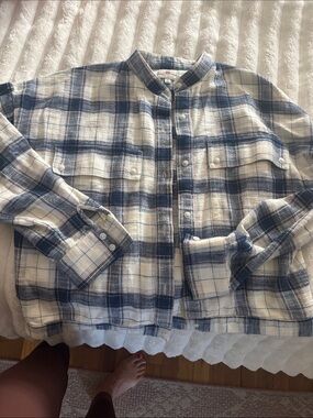 AG Adriano Goldschmied Navy, Cream & Tan Plaid Button-Up